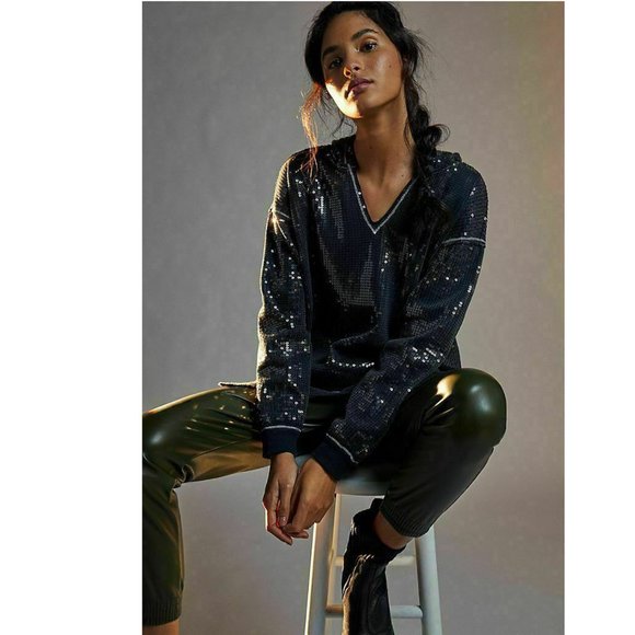 Anthropologie Gracie Sequined Tunic Hoodie Top Cocktail Prom Oversized - Picture 4 of 8